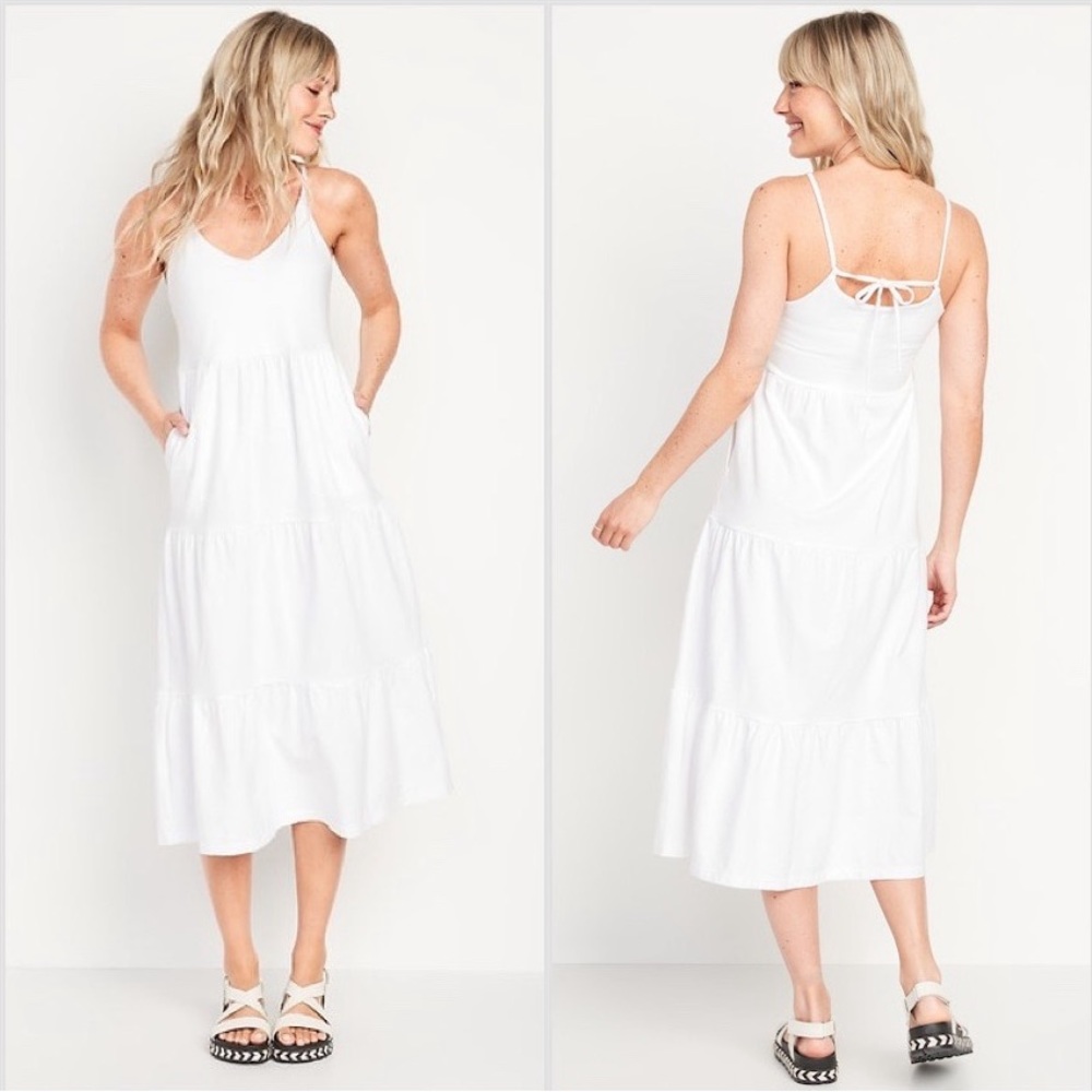 NWOT Old Navy Tiered Slub-Knit Midi Cami Swing Dress White Size Large L NEW - Picture 1 of 13